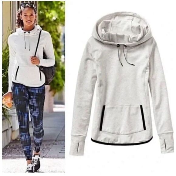 Athleta Sentry Cowl Neck Pullover Hoodie Sweatshirt Gray Size Small Lounge - Picture 1 of 7